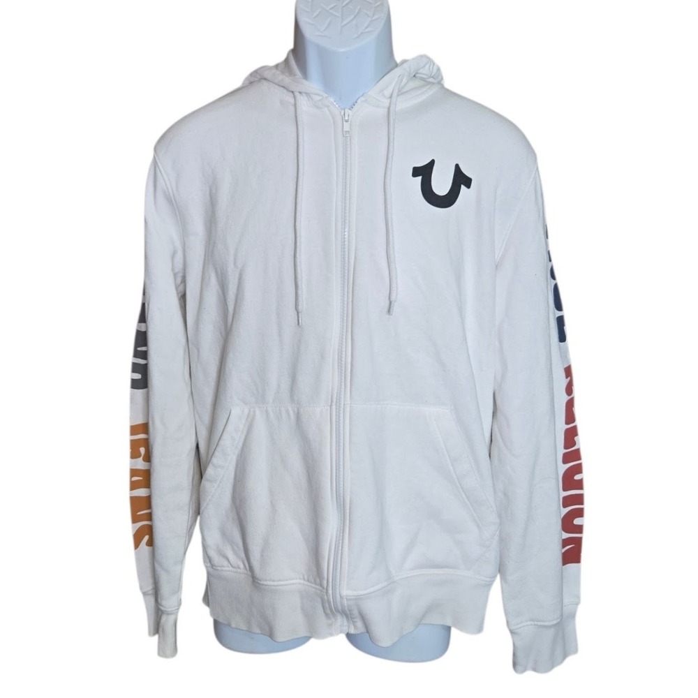 True Religion Mens Coaster Raglan Zip Up Hoodie Size M Logo Sleeve Streetwear